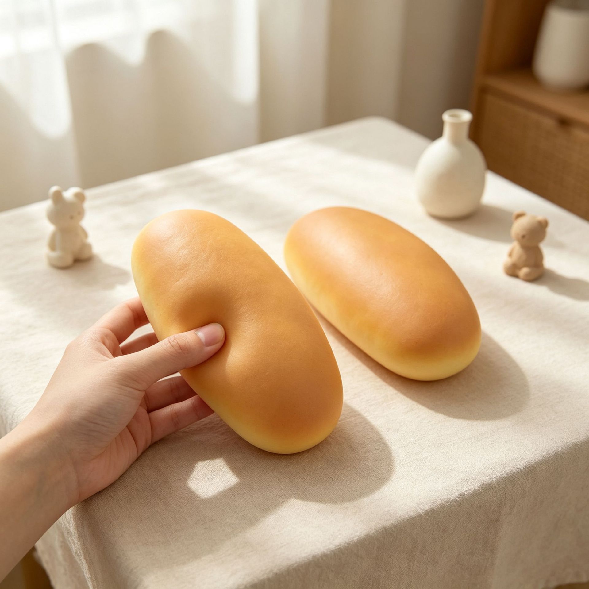 Long Cheese PU Slow Rebound Simulation Bread Kneading Fun wholesale Wet soft Xiaohongshu Cross-border hot-selling stress-relieving toy Application Scenario