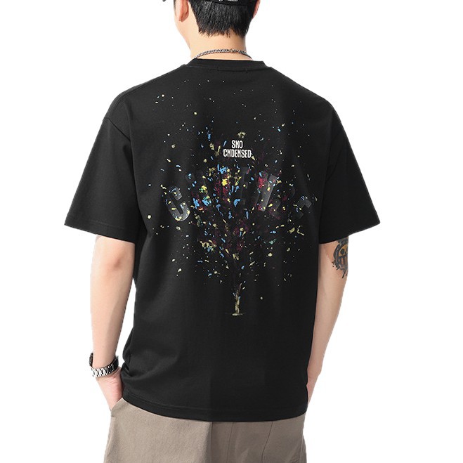 Summer new graffiti painting loose short-sleeved T-shirt for men 2025 Thin casual printed half-sleeved T-shirt Item Picture