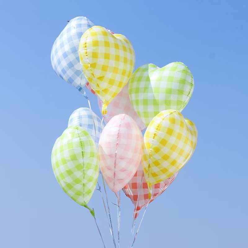 Extra-large checkered heart-shaped aluminum film balloons, air balls, birthday party event decoration, arrangement, photo shoot props details Picture