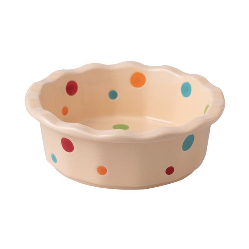 Ceramic cat bowl, lace polka dot pet bowl, anti-black chin cat food bowl, cat food bowl, small dog teddy pet supplies Item Picture