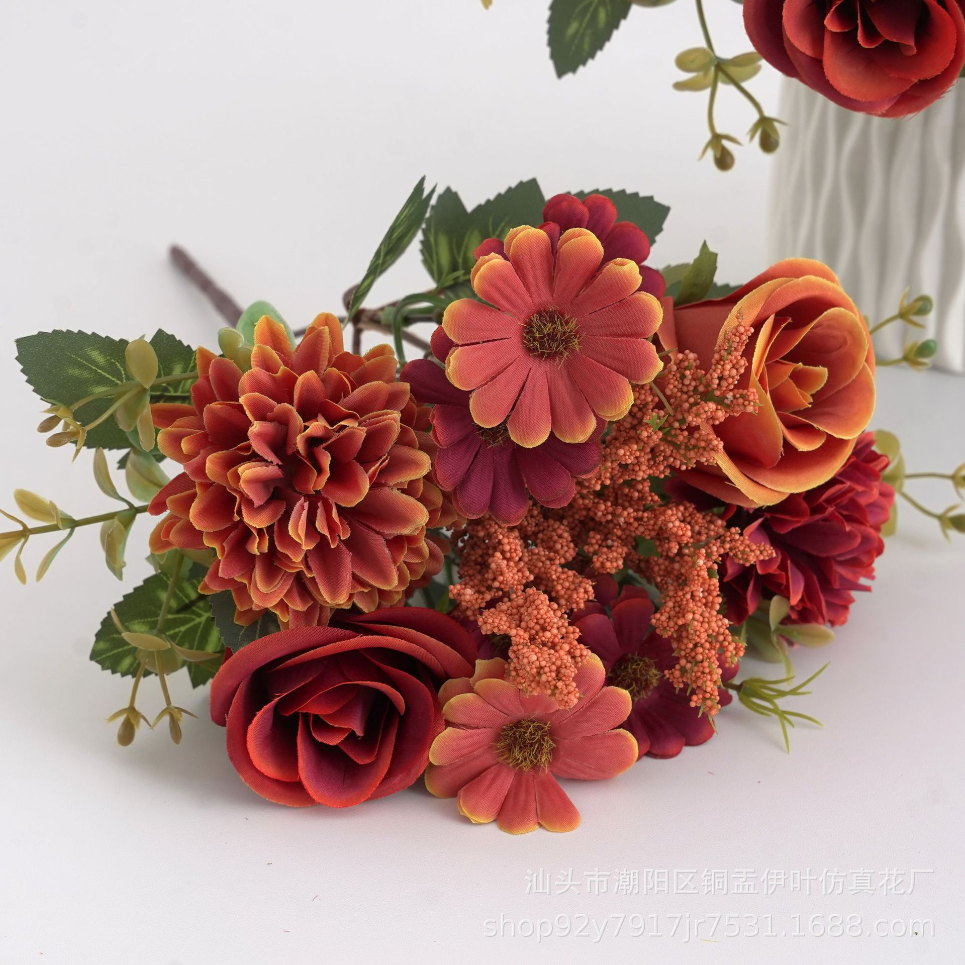 仿真花DIY发饰配件/假花/5朵塑膠花/仿真花/假花批发产品图