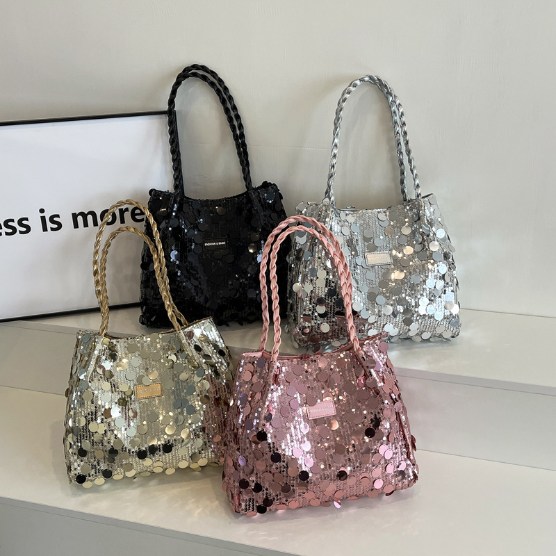 Cross-border large sequined bag, casual large-capacity fashionable underarm single-shoulder bag, tote bag, handbag, hand-held crossbody bag, fringed women's bag, single-shoulder handbag, sequined bag