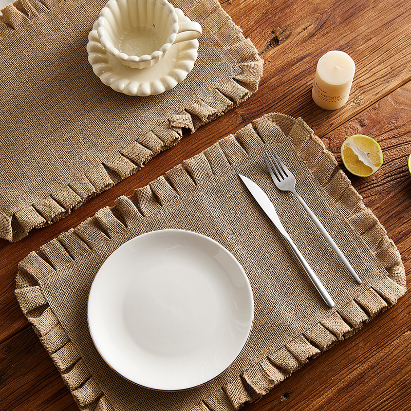Amazon's best-selling natural and eco-friendly table MATS, ruffled woven jute placemats, long placemats, coffee MATS, and heat insulation MATS details Picture