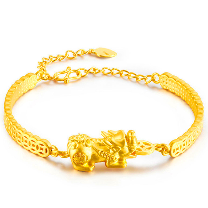 Live-streaming sales: Fashionable, simple and elegant. 24K copper gold-plated pearl flower phoenix tail PI xiu bracelet for women Item Picture