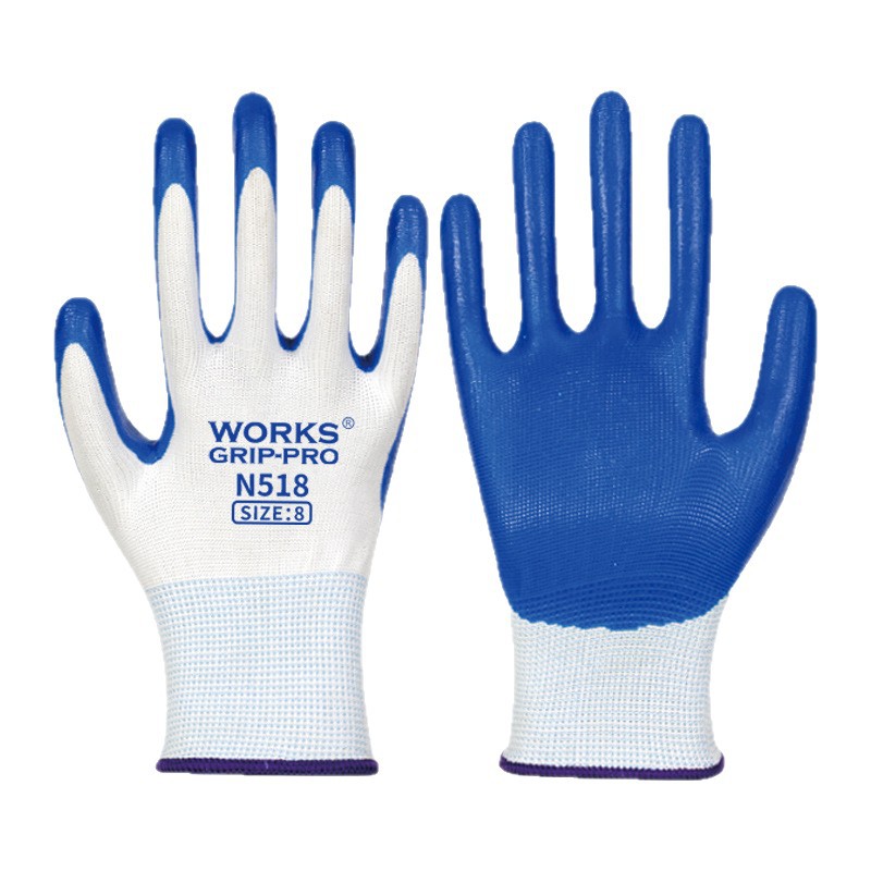 Touch screen wear-resistant nitrile gloves, anti-slip impregnated rubber for work on the construction site, wholesale n518 labor protection gloves from the manufacturer Item Picture