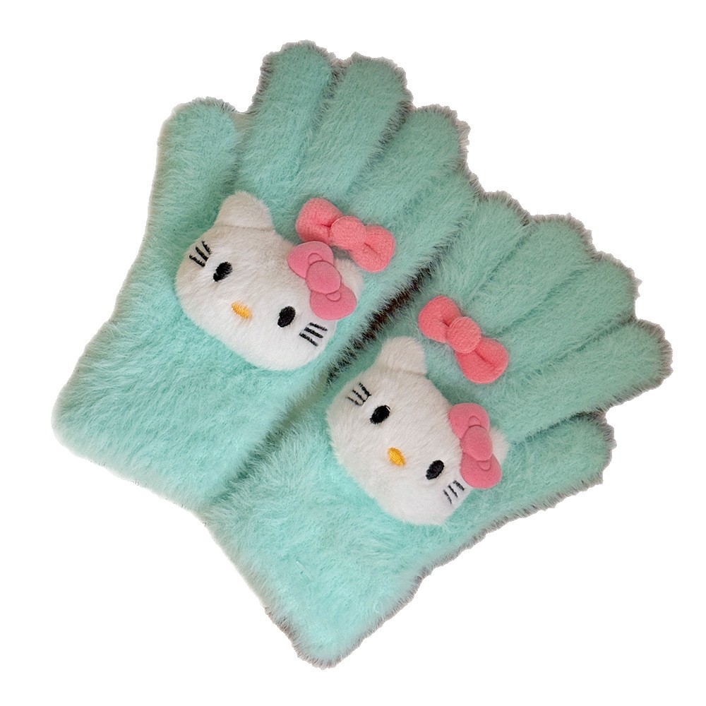 The Korean version of kitty Kitty is cute, warm, plush, cold-proof, thickened, cycling, finger-exposed touch screen, and knitted gloves are adorable Item Picture