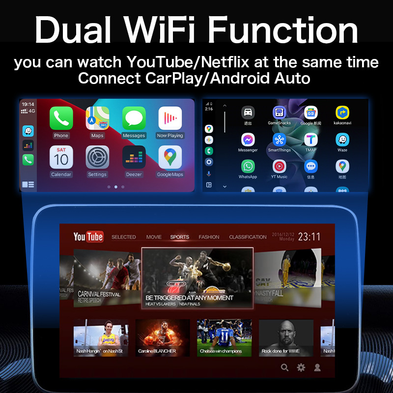 Cross-border exclusive carplay box, wired to wireless, Android car machine interconnection box, video box, made of alloy material Specification image