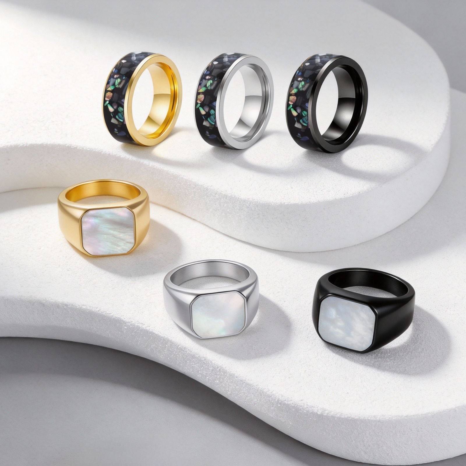 European and American couple jewelry, shell oil-dripping titanium steel ring, simple and fashionable, 304 stainless steel seal ring