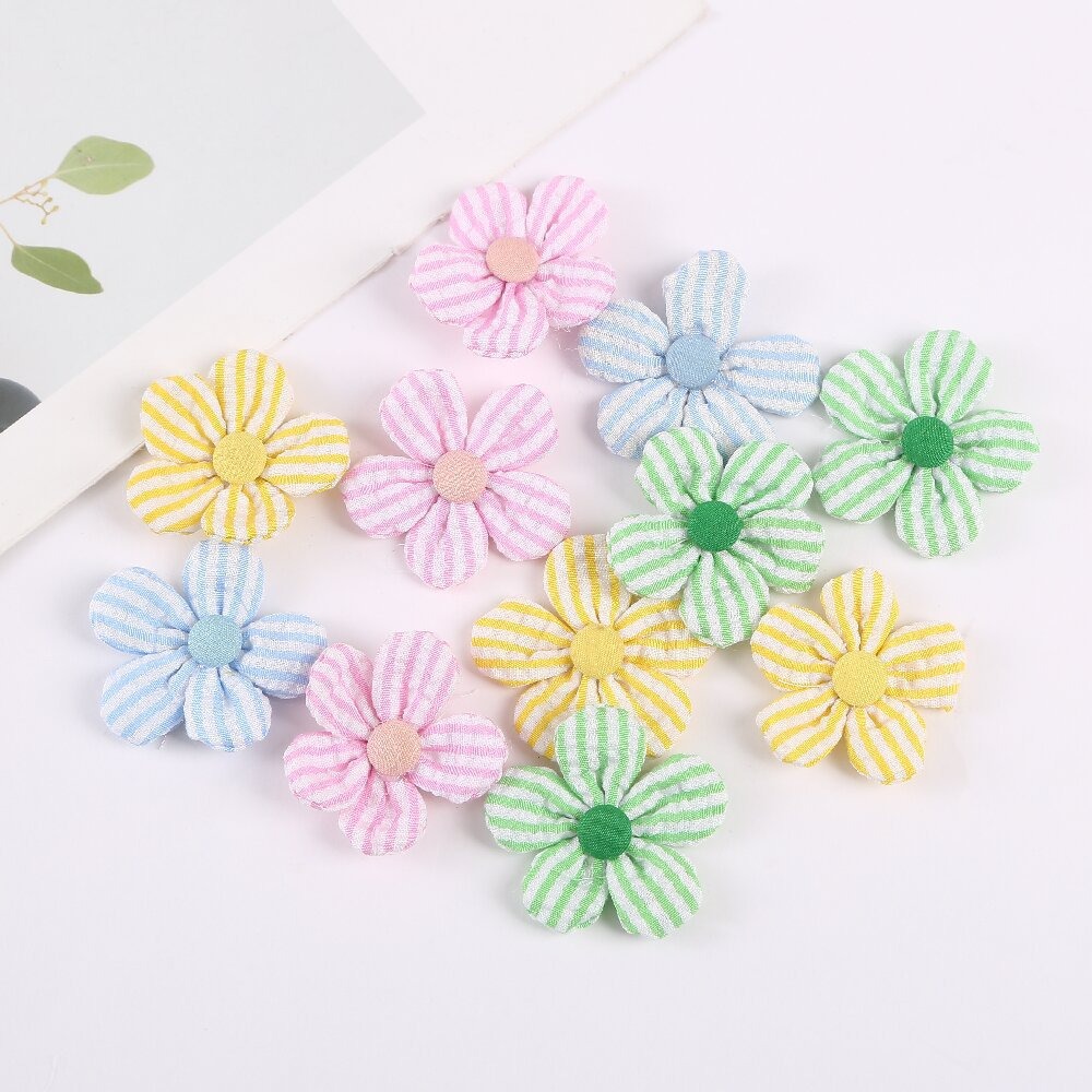韩式布艺条纹五瓣花鞋帽头饰服装DIY配件儿童手工装饰配件辅料花
