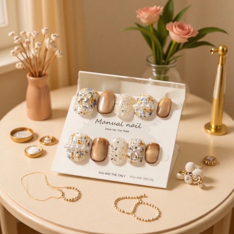 【猫眼款】纯手工制作可爱卡通少女短圆穿戴美甲贴片可拆卸A146