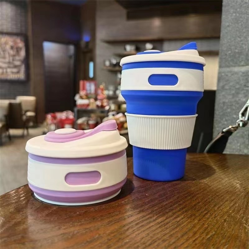 Self-produced and self-sold silicone folding water cups, outdoor portable folding cups, 350ml high-temperature resistant cups, telescopic coffee cups details Picture