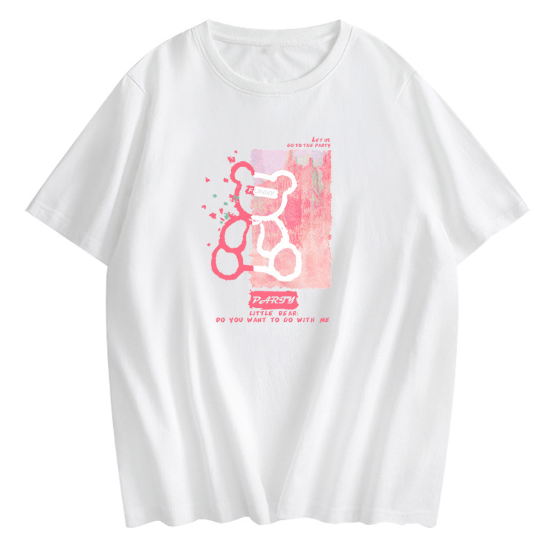 Pure cotton bear short-sleeved T-shirt for women's summer 2026 new style, Harajuku design sense, niche white half-sleeved T-shirt, trendy on Instagram Item Picture