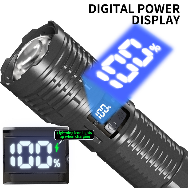 Cross-border new 60W+30LED multi-functional digital display strong light portable lamp XHP360+30LED flashlight details Picture