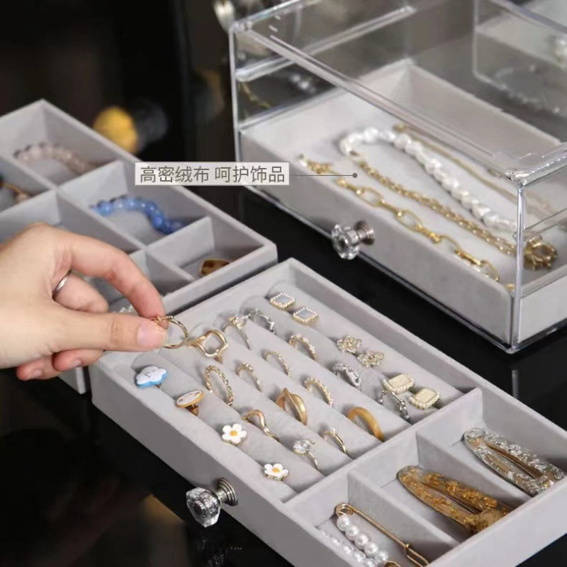 Three-layer velvet jewelry storage box, stud earring storage box, dust-proof multi-functional drawer-type pearl and treasure box Application Scenario