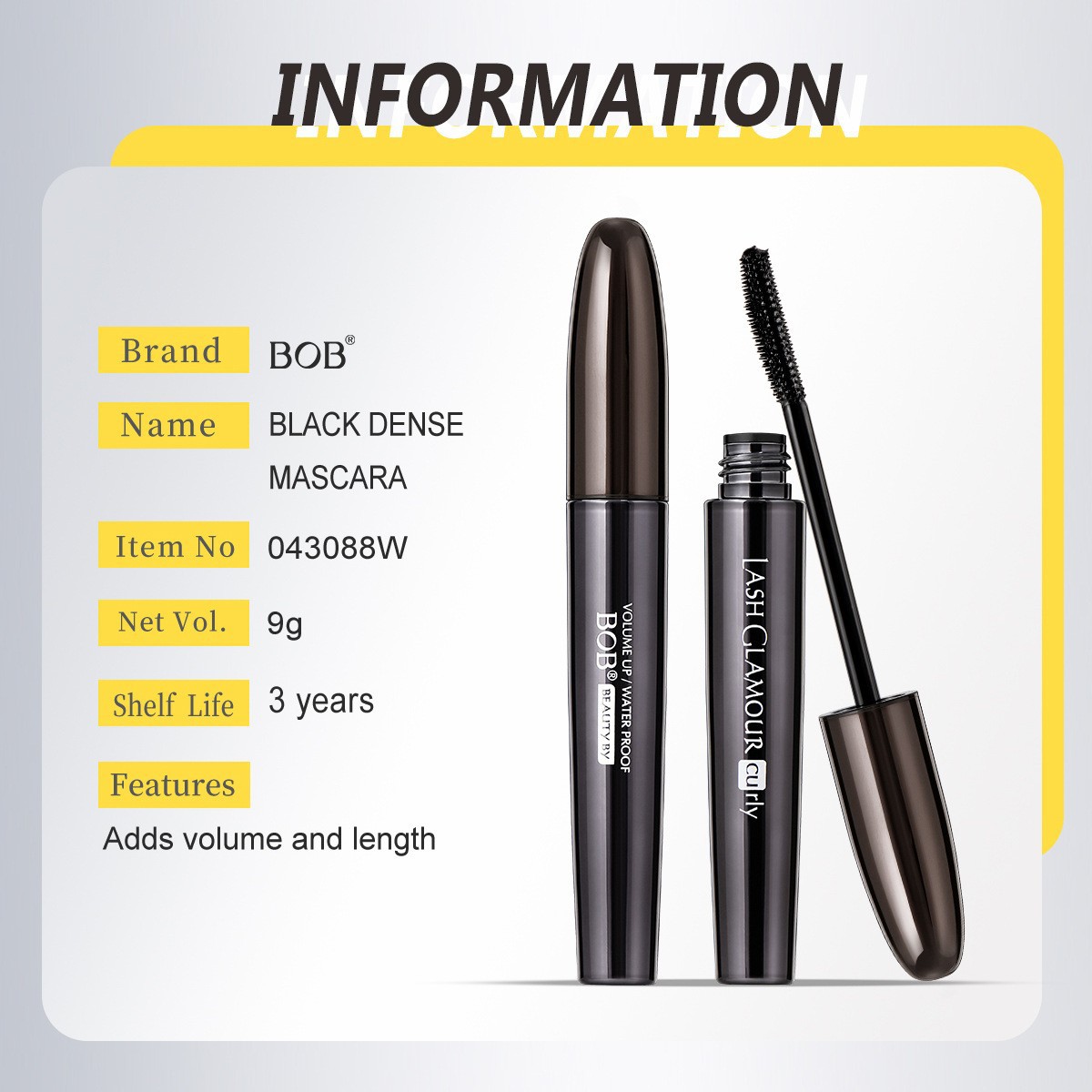 Cross-border BOB Black Magic Mascara makes big black eyes curl up 360 degrees naturally, making them long, slender and thick Item Picture