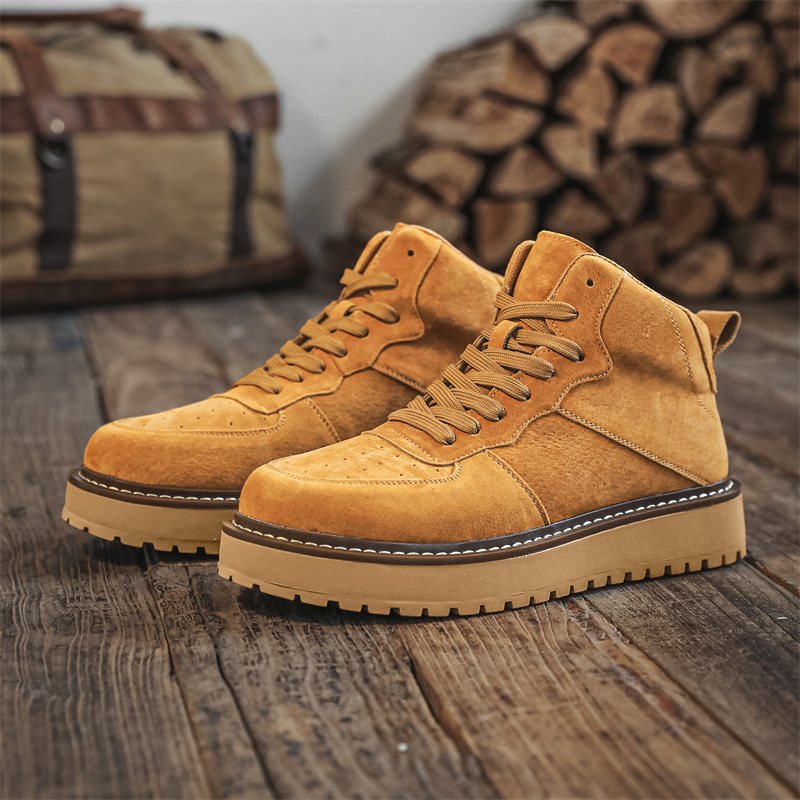 Winter ankle boots 45, retro-style yellow boots 46, outdoor casual board shoes 47, fleece warm Dr. Martens boots, plus-size men's shoes