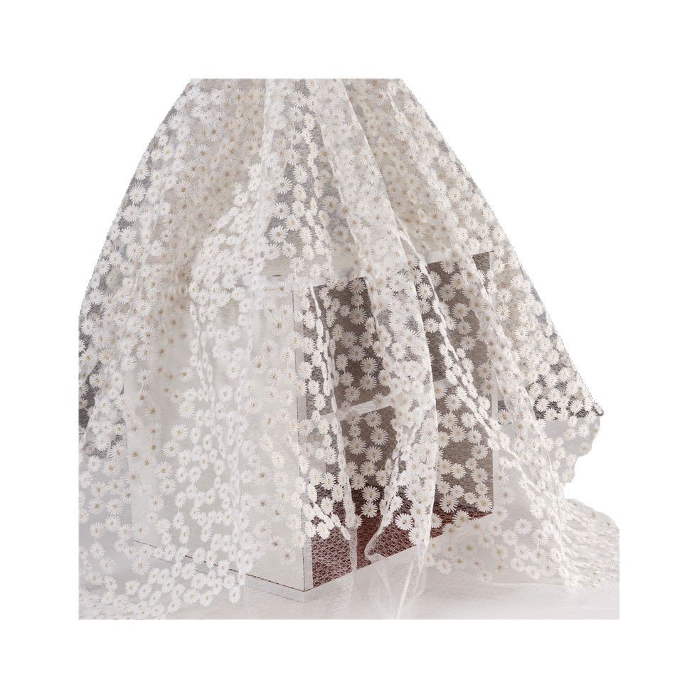 Sunflower mesh handbag, embroidered fabric, multi-color embroidered fabric, internet-famous style, small daisies, diy handmade bouquet Item Picture