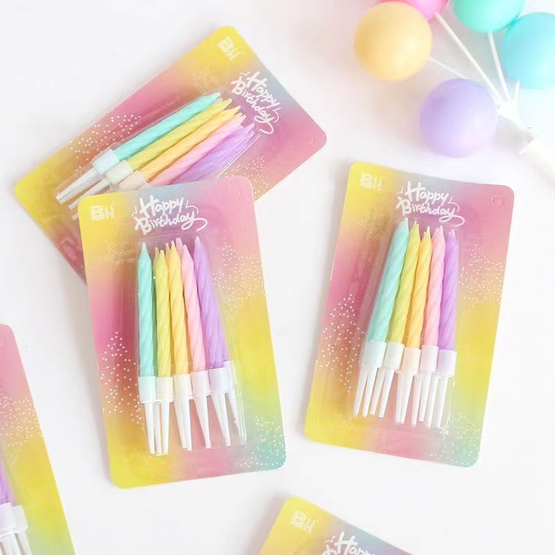 彩色生日蜡烛蛋糕装饰螺纹蜡烛马卡龙五彩蜡儿童派对用品小蜡烛
