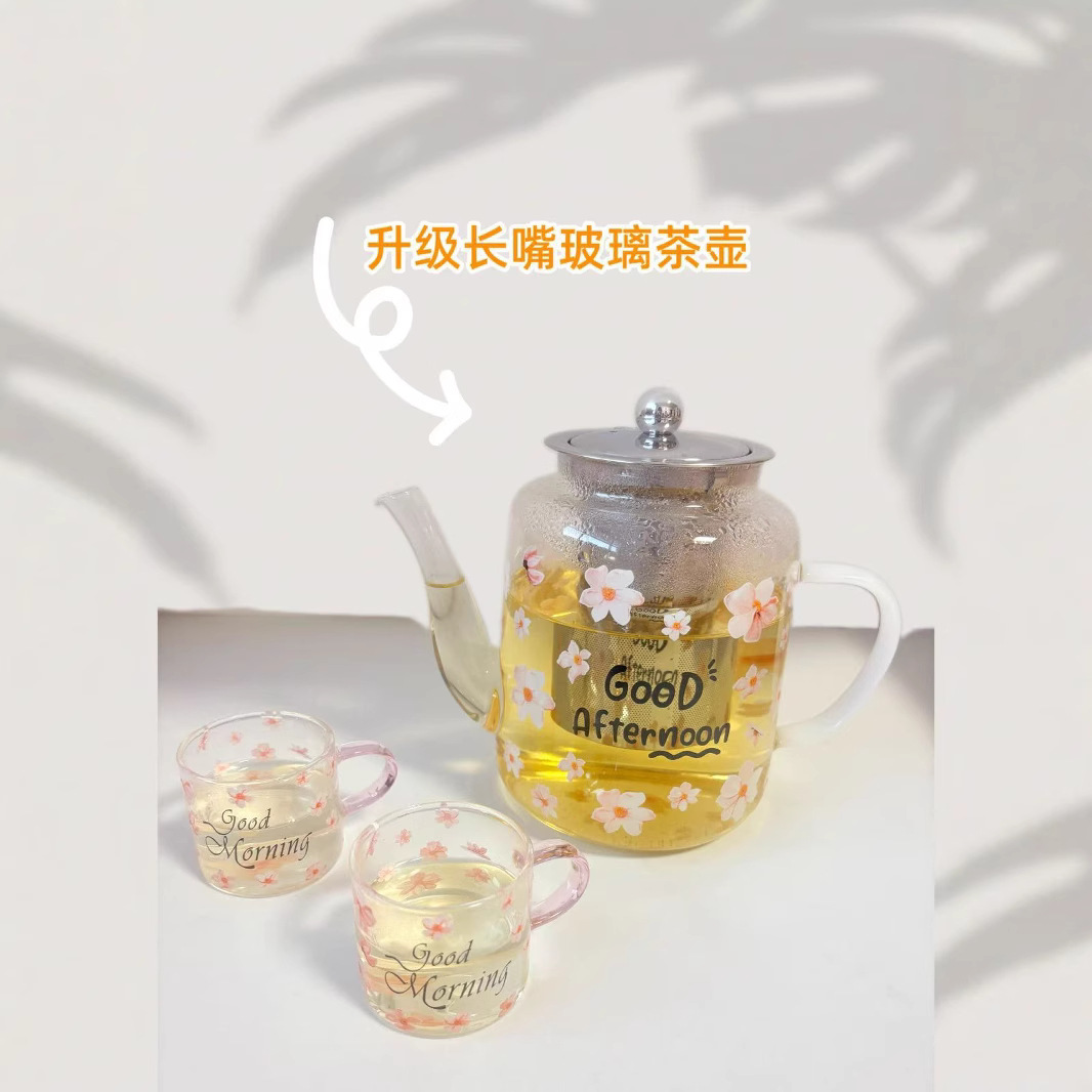 High borosilicate glass printed teapot, high-temperature resistant electric ceramic stove heating decal cup, tea and water separation flower teapot details Picture