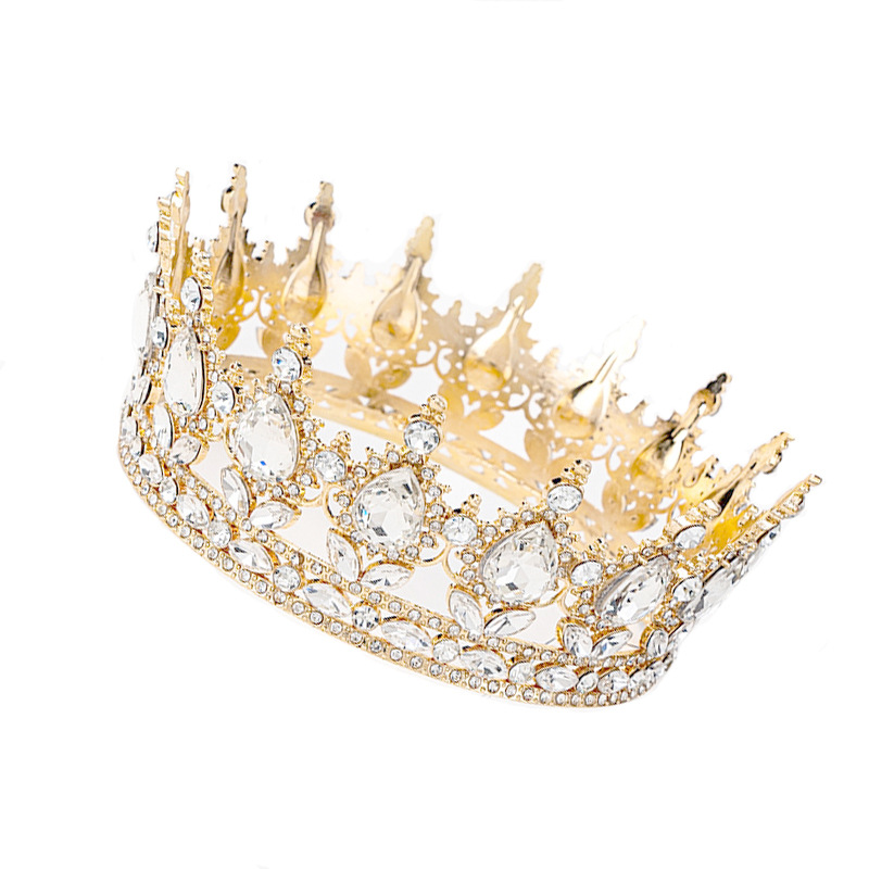 Cross-border European and American luxury diamond-encrusted crown beauty pageant Alloy large crown for women Baroque retro rhinestone round crown Item Picture