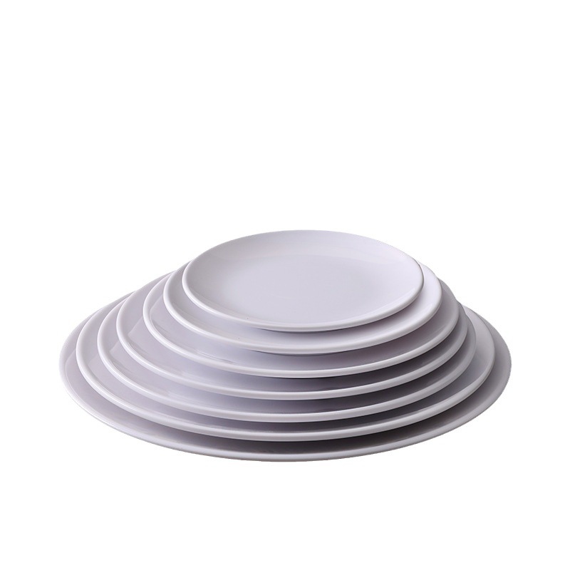 White melamine tableware, round plates, commercial round plates, large flat plates, hotel and restaurant cold dish plates, side dish plates, manufacturer wholesale Specification image