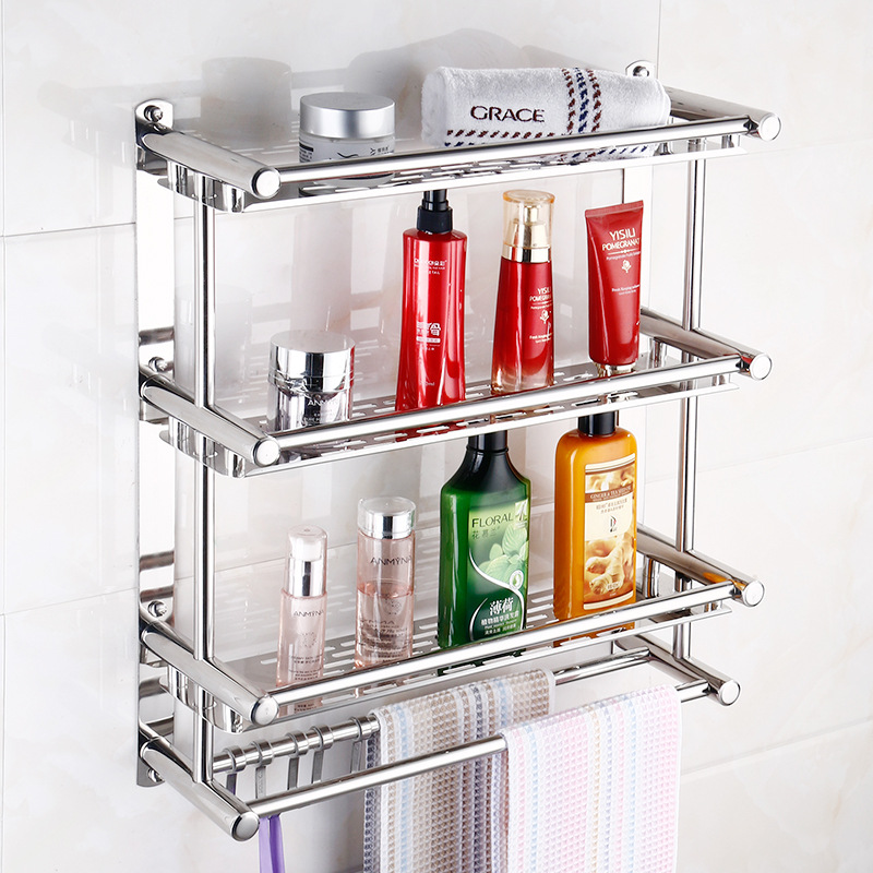 Stainless steel bathroom storage rack, towel rack, storage room, bathroom hanging rack, toilet washbasin, daily wall hanging Specification image