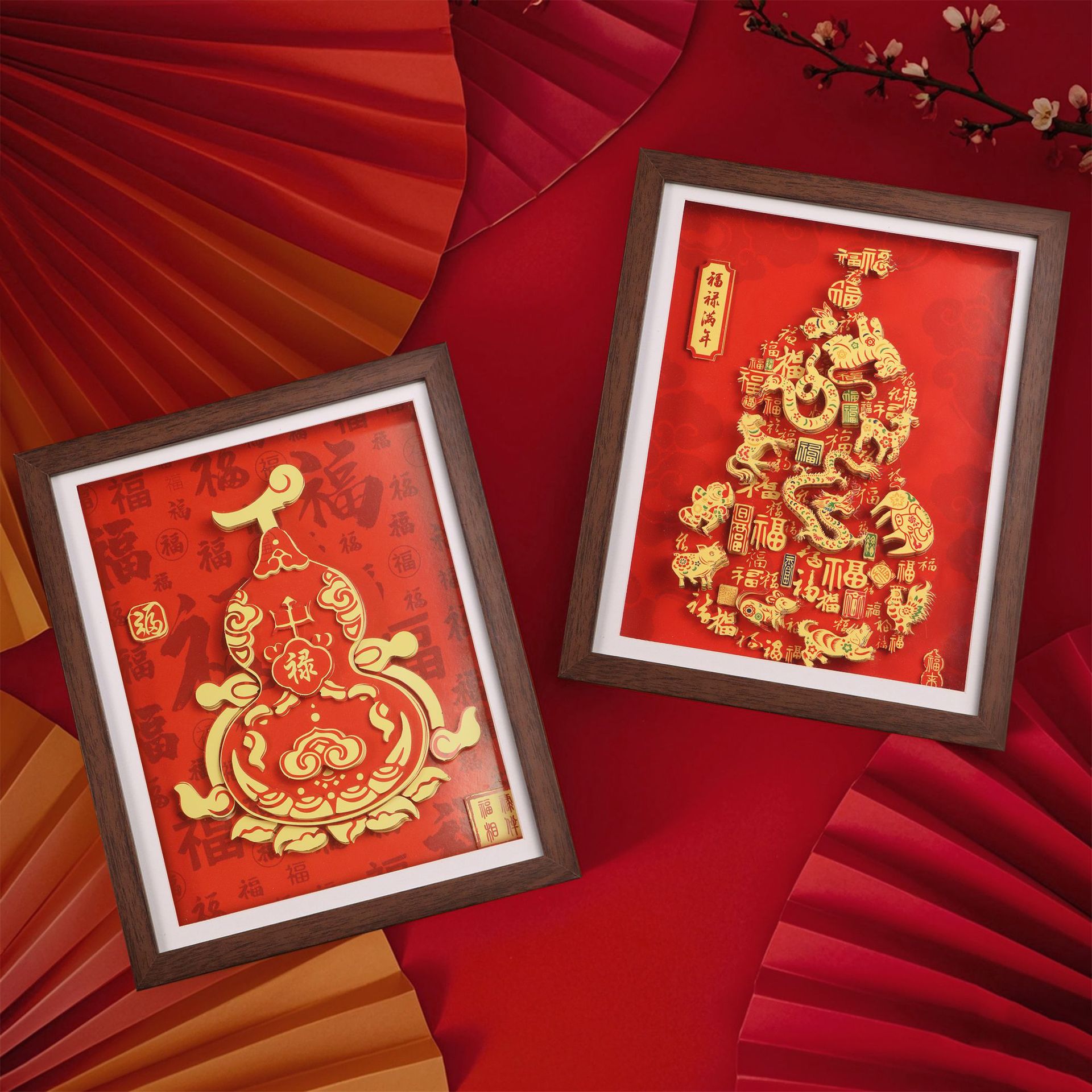 纸想造物新中式福禄满年剪纸DIY立体画春节家居相框摆件文创礼品产品图