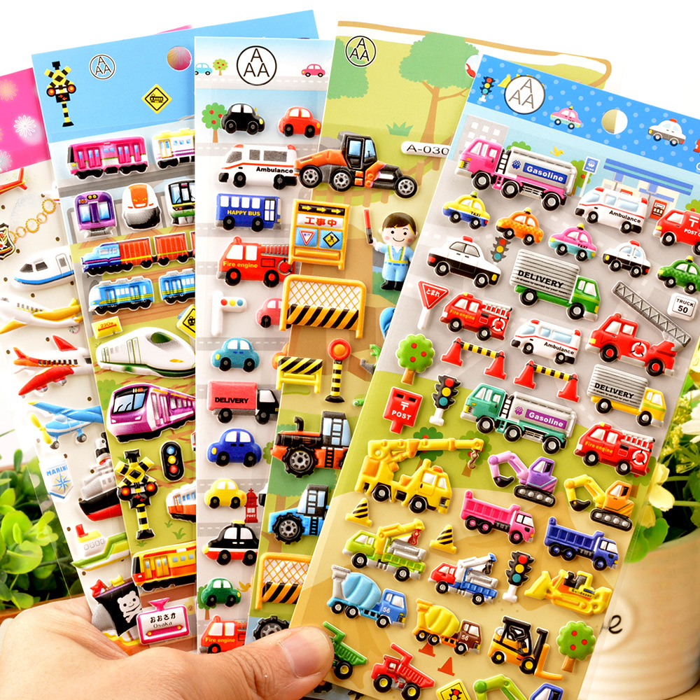 Children's toys, transportation vehicles, engineering vehicles, cars, 3D bubble stickers, kindergarten boys, reward stickers