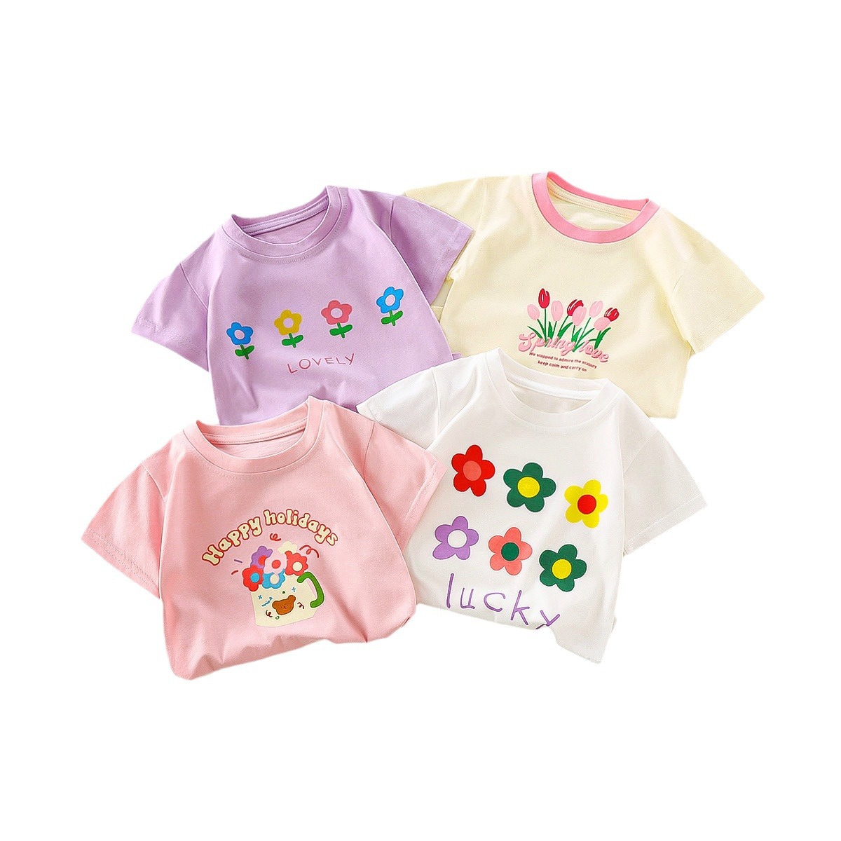 Children's short-sleeved pure cotton summer new girls' short-sleeved T-shirt Cartoon girls' short-sleeved sweet single-top children's clothing Item Picture