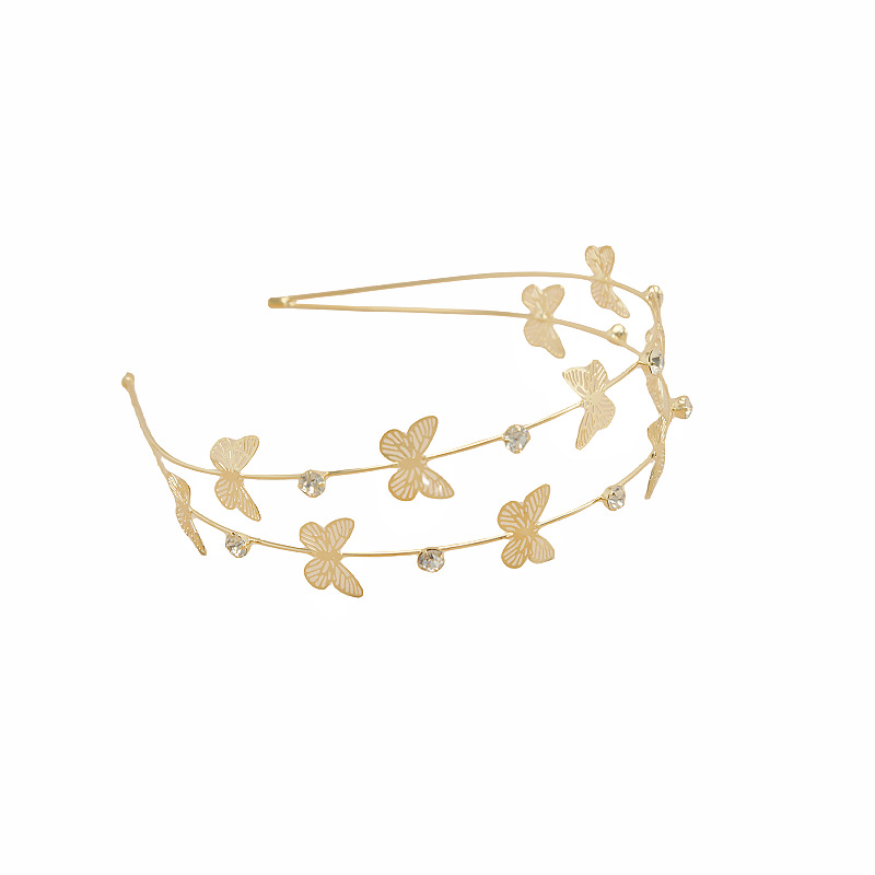 Wholesale of new multi-layer metal star moon crystal hair bands, women's butterfly hair accessories, children's headwear, and double-layer headbands Item Picture