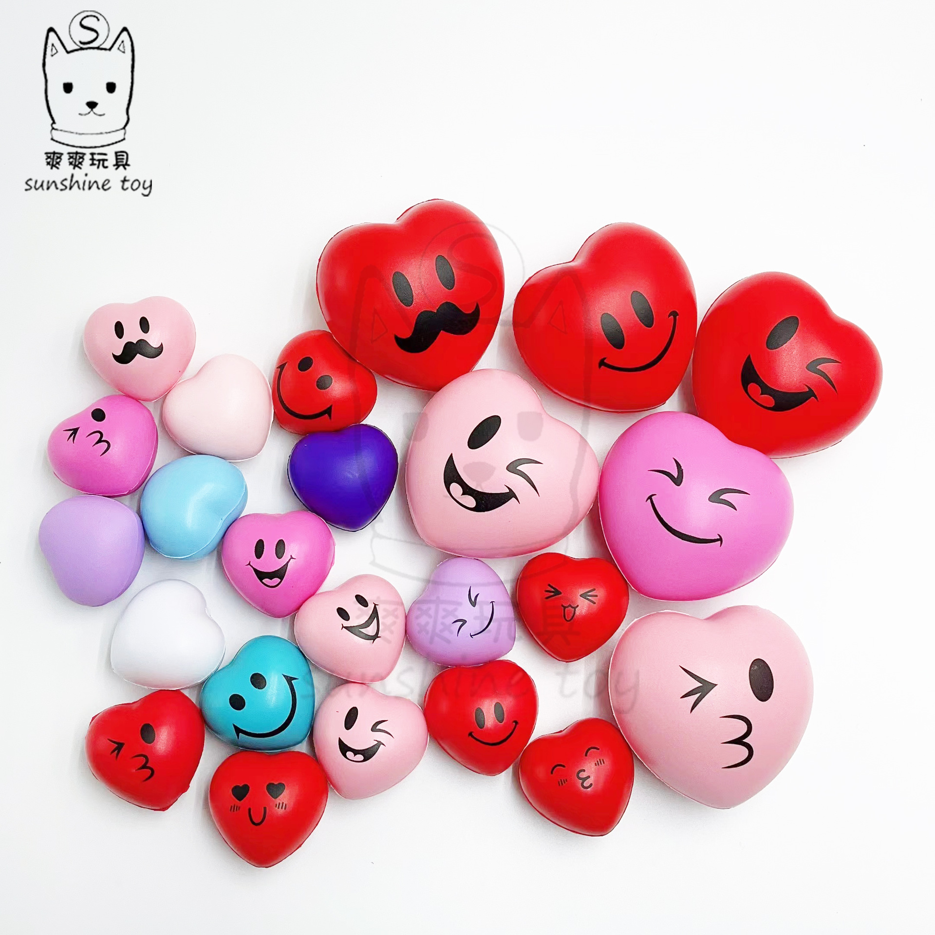 Cross-border Valentine's Day: 4cm foam sponge heart pressure ball, rehabilitation grip strength ball, red heart pu ball with LOGO printed