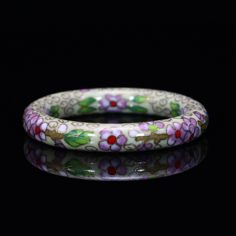 Beijing Cloisonne Classical Ethnic Style Jewelry Traditional Copper body Cloisonne Enamel 12# Round Bracelet (Plated with Real gold) details Picture