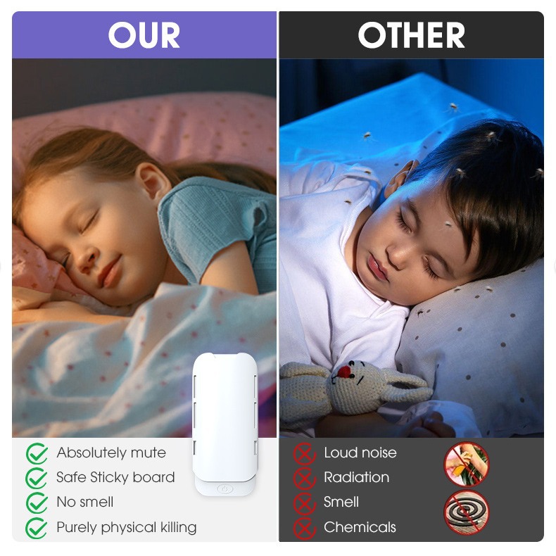 White sticky mosquito-killing lamp with purple UV lamp grid panel USB mini electric mosquito swatter Specification image