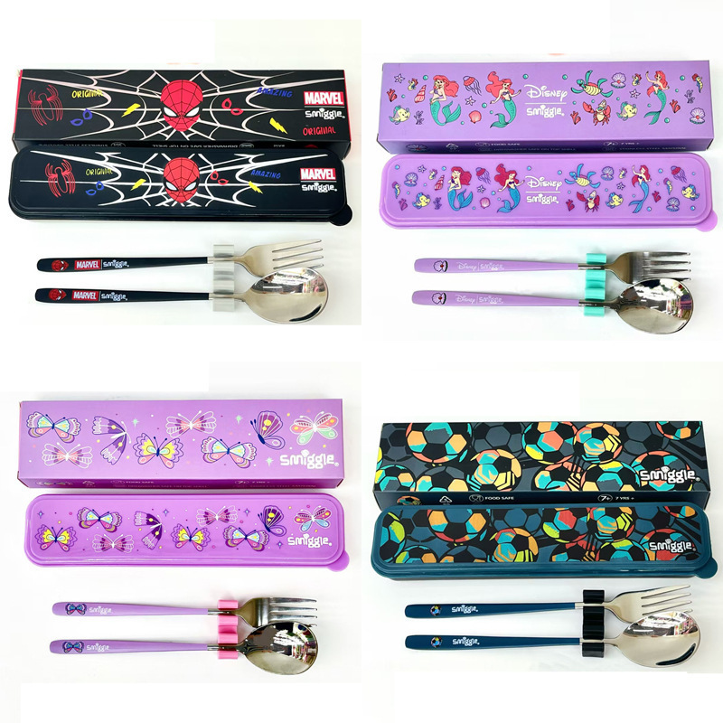 Australian smiggle tableware: forks for primary and secondary school students, children's cartoon spoons, lunch spoons in boxes, and Western food tools