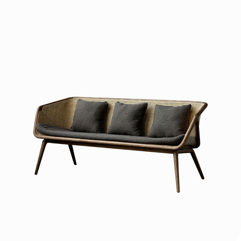 Star Factory wholesals Nordic and Japanese-style rattan sofa sets with a retro living room three-seer sofa and solid wood sofa chairs for hotel lobbies Item Picture