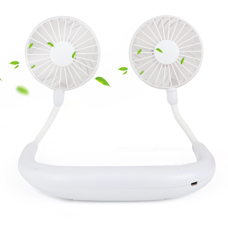 夏季挂脖风扇USB充电懒人便捷式无叶小风扇户外运动挂脖子小风扇白底实物图