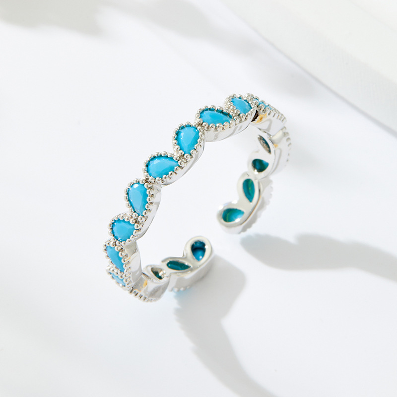 Francés ligero lujo azul turquesa corazón anillo abierto aleación de cobre con zirconia anillo de dedo índice ajustable niche anillo de dedo versátil Application Scenario