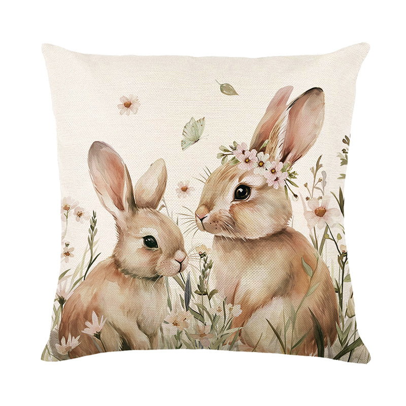 temu's new Easter print pillowcase features a cute pet rabbit polyester checkered series for living room sofa cushions and pillows Item Picture