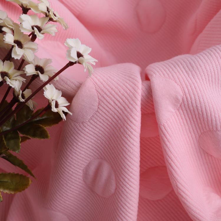 Knitted jacquard air cotton fabric, baby cotton-like polyester yarn knitted elastic fabric, weft dyed air layer fabric details Picture