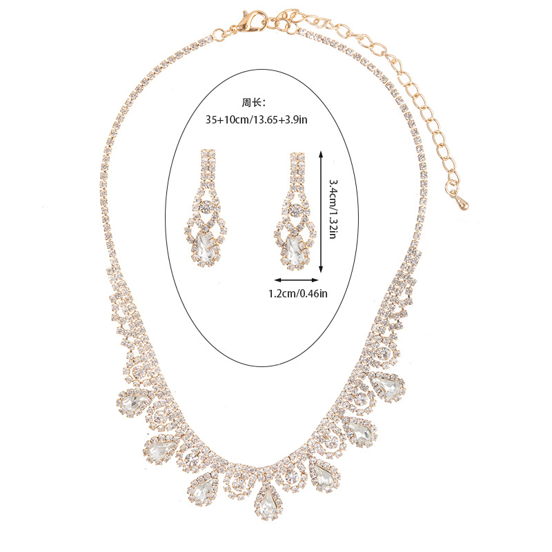 A two-piece set of luxurious and exaggerated diamond-encrusted water drop necklace and earrings from Europe and America, featuring a retro full diamond and water diamond design. Cross-border hot sales wholesale Specification image