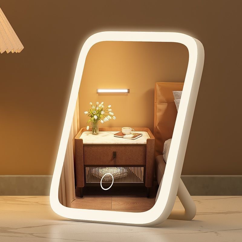 Portable smart tablet dressing mirror, desktop 360-degree illuminated flat mirror, desktop led makeup mirror with light details Picture