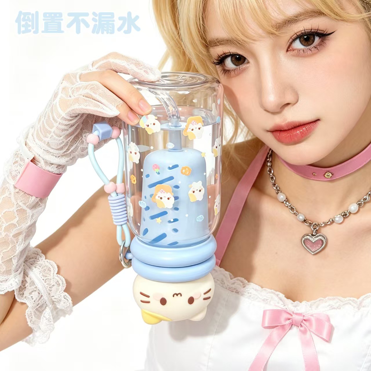 Cute cat-shaped water cup, ceramic vase, glass test tube bottle, acrylic vase Application Scenario