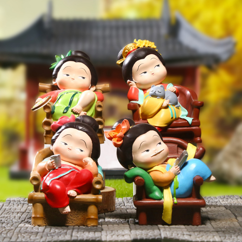 梅兰竹菊坐姿唐仕女摆件贵妇休闲可爱桌面装饰品摆件精致礼物工艺