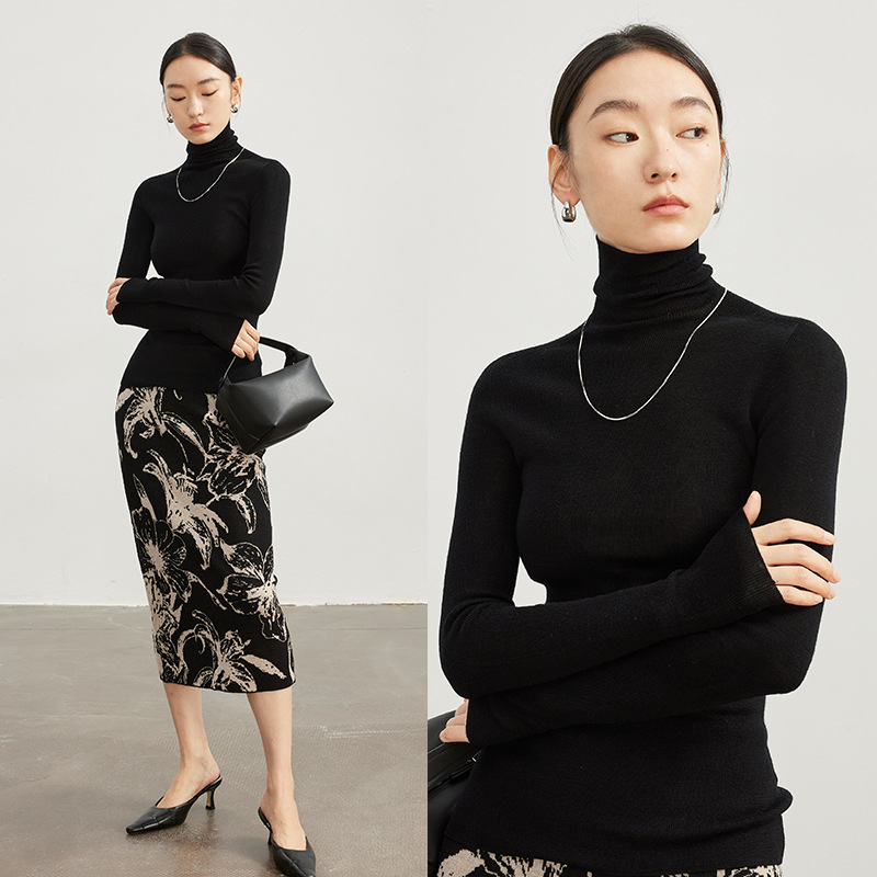 Luxury德国扬子纱岛精18针无缝100羊毛衫25秋冬针织高领打底衫女