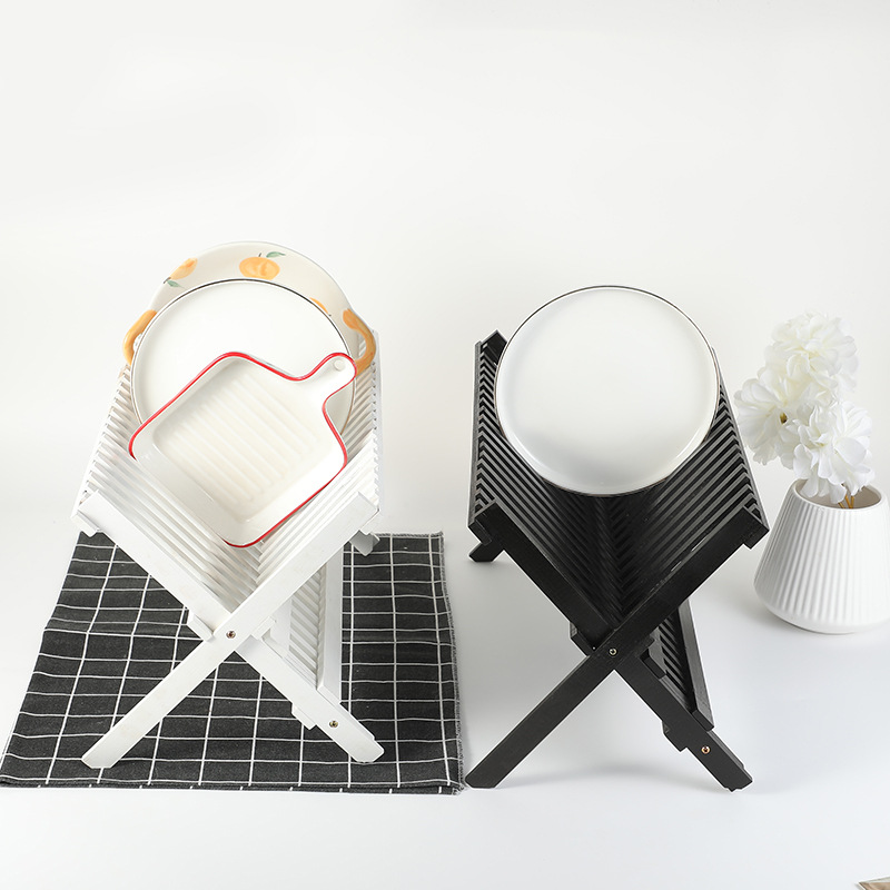 Wooden plate draining rack, home kitchen tabletop bowl and plate placement and organization rack, solid wood tableware storage rack details Picture