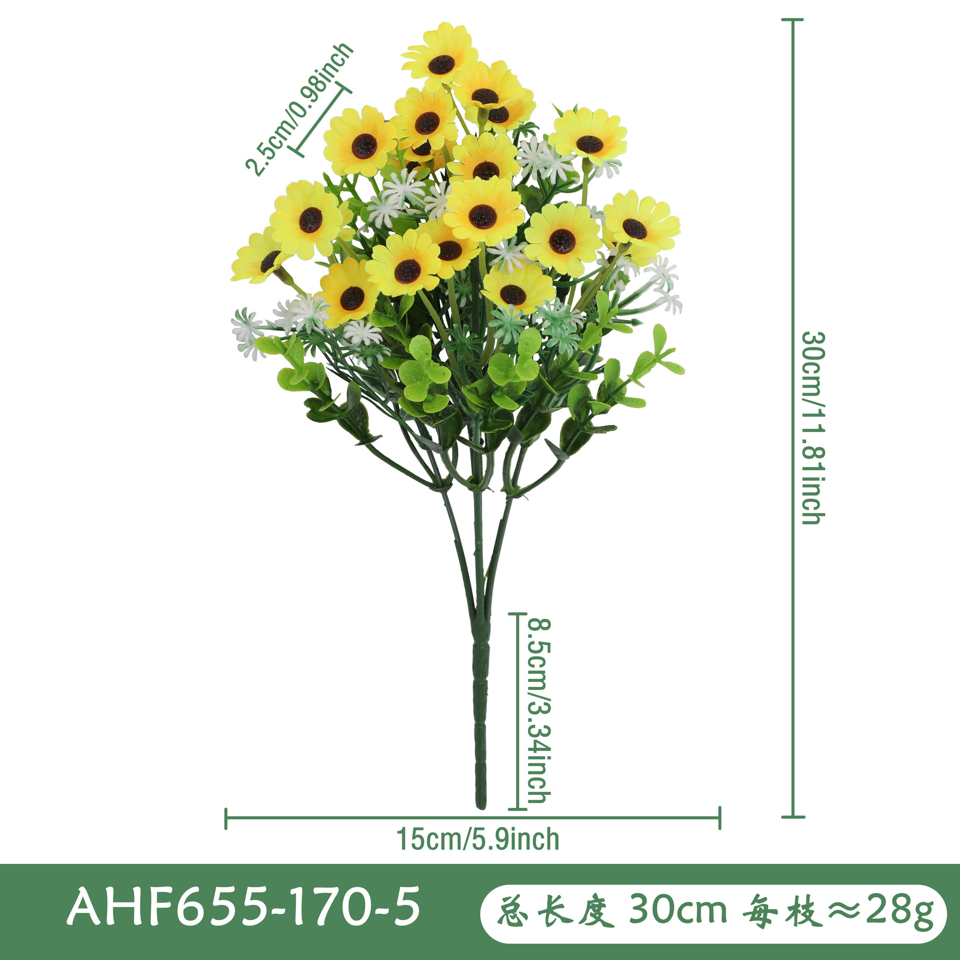 Artificial flowers, flocked sunflowers, bunches, home outdoor wedding decorations, artificial flowers, artificial flowers and green plants wholesale Specification image