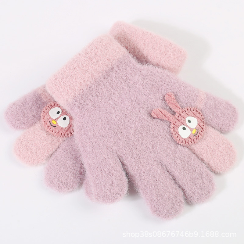 Nuevos niños lindo dibujos animados tejer guantes invierno caliente para niños niñas dibujos animados bebé engrosado cinco dedos flip hand Specification image