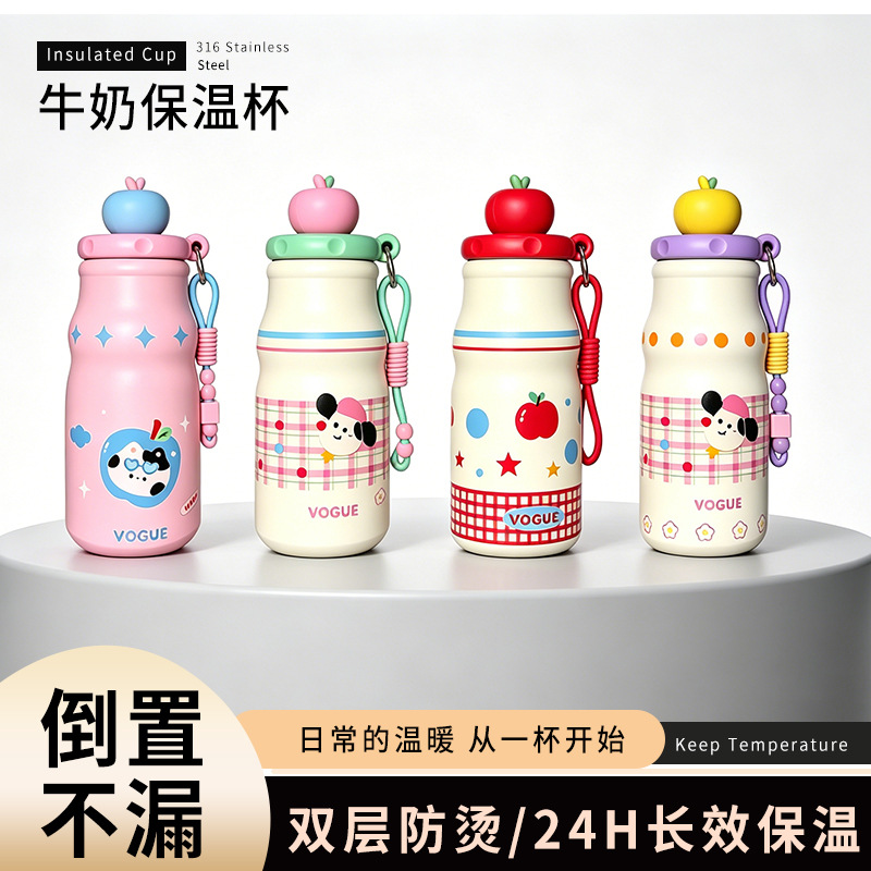 New 316 stainless steel insulated cup, high appearance level, female student travel cup, straw cup, cartoon cute apple water cup details Picture