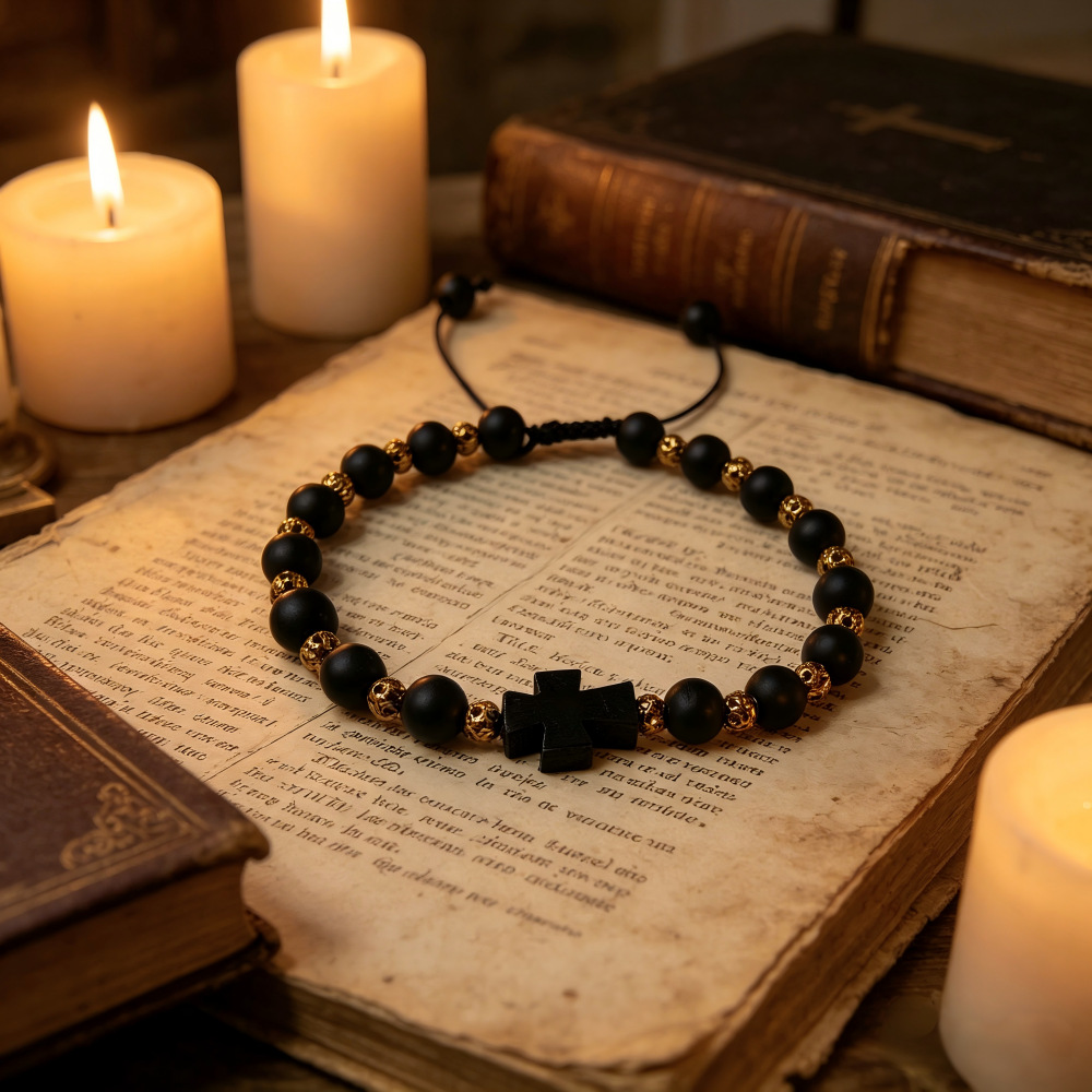 Amazon cross-border platform black matte stone bracelet with golden copper beads and adjustable bracelet accessories