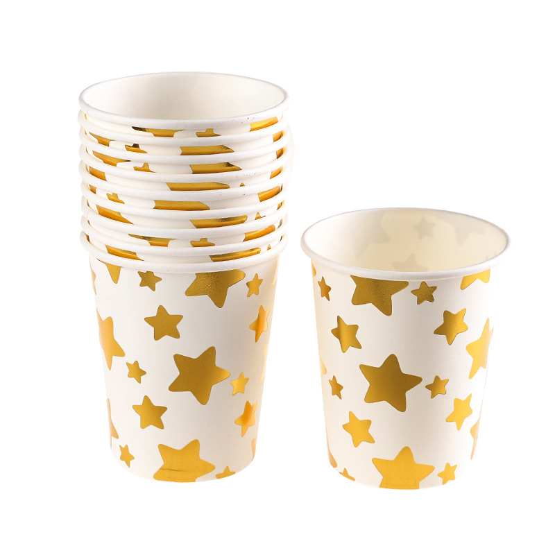Cross-border disposable paper cups with gold and silver embossed polka dots, 9 ounces, 250ml, party supplies cups, environmentally friendly Item Picture